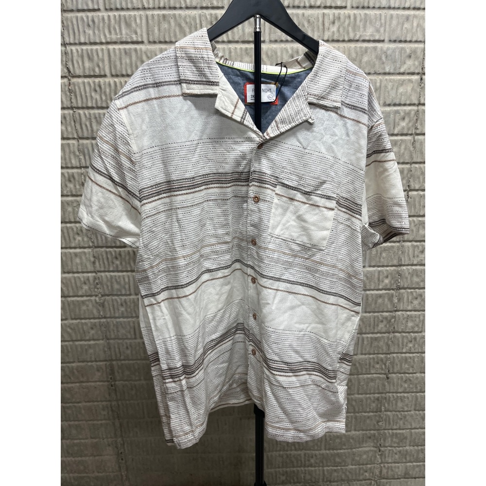 Fly by Night Mens 3XL Short Sleeve Button Down Shirt Striped Cream‎ Brown NWT